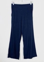 Margaret O’Leary Navy Blue Wide Leg Linen Blend Pull On Pants