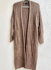 Express Long Sleeve Cable Knit Open Front Cardigan Sweater Brown Women's Small