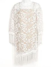 Bronx and Banco Rhinestone Studded Floral Lace Fringe Tassel Asymmetrical Dress
