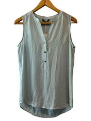 Adrianna Papell Icy Blue Sheer Tank with Shiny Metal Buttons—Size Small