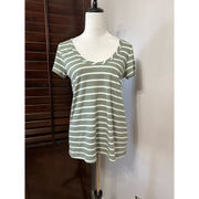 Caslon Womens T-Shirt Green White Knit Striped Short Sleeve Scoop Neck S New