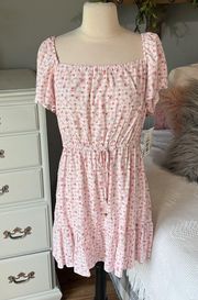 Pink Cream Floral Dress Romantic Flirty Summer Large