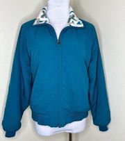 Vintage 90s  Jacket MEDIUM Teal Full Zip Fleece Lined Outdoor Winter