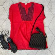 J. Crew Red Short Sleeve Beach Cover Up Top Sz Small