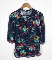 Arizona Navy Floral Blouse Size XS