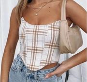 White Fox Until The End Plaid Bustier Cream Top Small