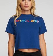 Chaser Rainbow Bolt Grateful Dead Crop Tee Royal Blue Rainbow