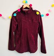 Thread & Supply Burgundy Button Snap Fleece Pullover Sweater Size Small