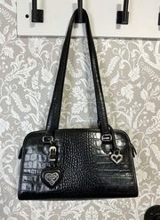 Black Leather Handbag Shoulder Bag Crocodile & Pebbled