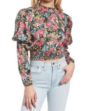 WAYF Dutchess Smocked Puff Sleeve Floral Print Top