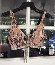 Alana Gunn Retro Bohemian Brown Paisley Bikini Top Large New