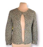 Sigrid Olsen Cardigan Sweater Hand Knitted Open Front Long Sleeves Metallic Silk