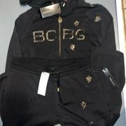 BCBG MAXAZRIA, Branded Logo Hoodie & Pant Set Black Gold Medium bling