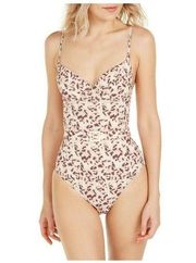 We Wore What Danielle Animal Print One Piece Pink Belted Swimsuit New XS