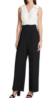 Tahari ASL Sleeveless Color Block Surplice Shoulder Bow Jumpsuit Pockets 12