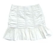 ZARA🍒SIZE XS WHITE CREPE RUCHED MINI SKIRT WITH FLUTTER BOTTOM ZIP BACK CLOSE