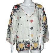 Sanctuary Shirt Womens Small White Floral Embroidered Kimono Sleeve Boho Peasant