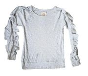 Chaser Heather Gray Ruffle Sleeve Long Sleeve Top Women's Medium NWT Crewneck