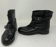 Chloe Double Buckle Strap Grain Leather Short Calf Moto Booties Boots Shoes 7.5