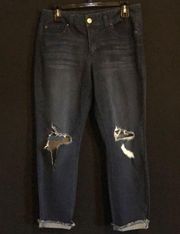 Dark Blue Ripped Refuge Cropped Jeans