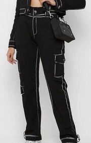 Maniere De Voir Women's Black Cargo Pockets Scribble Print Jogger Pants Size 4