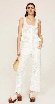 sz 8 veronica beard white floral riggs cutout scalloped pants floral eyelet