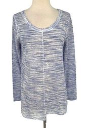 Akemi + Kin Scoop Neck Asymmetrical Lightweight Sweater Blue White Size Small