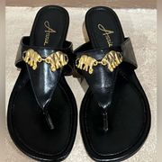 ANNIE’S Elephant Sandals Black & Gold size 9.5 Wide Gorgeous and brand new