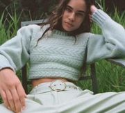 For Love & Lemons Mint Green Cable Knit Sweater