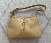 Vintage Champagne Tan/Gold Faux Leather Croc Embossed Mini Shoulder/Tote Bag