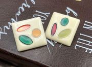 Vintage 1980s Colorful Jewel Rhinestone Geometric Square Enamel Studs