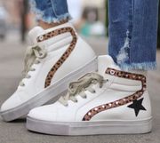 High Top White Leopard Print Sneaker 