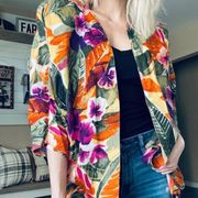 Vintage 80s Robbie Bee Sport floral overcoat collarless padded shoulders blazer