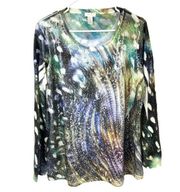 Chicos 1 Scoop Neck Tunic Shirt Women Size M 8 Colorful Long Sleeve Sequin