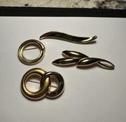 Lot Of 3 Vintage Gold Tone Brooch Pins Signed 1 Trifari 3 Monet