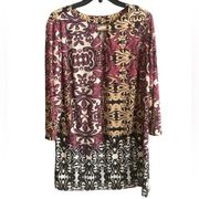 Peck & Peck Retro Print Long Sleeve Mini Dress. Size X-Large.