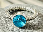 Sterling Silver Stamped S925 Aquamarine Cable Ring 