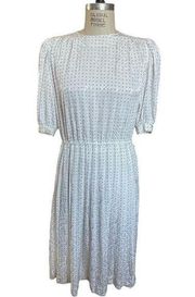 Vintage 90s LIZ CLAIBORNE White Polka Dot Pleated Midi Dress Size 6