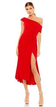 Mac‎ Duggal Ruched Off The Shoulder Midi Dress In Red- NWT