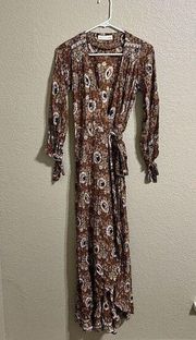 NATALIE MARTIN DANIKA LONG SLEEVE WRAP MAXI DRESS IN VINTAGE FLOWERS COCOA