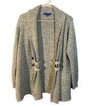 Apt. 9 Gray Opened Front Long Sleeve Textured Sweater Knit Cardigan Women Sz PL