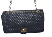 Charming Charlie Elegant Black Glitter Quilted Clutch Gold Chain Crossbody Purse