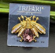 Vintage TRIFARI Amethyst Bee Bug Fly Brooch New (Old Stock)