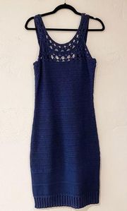 Milly Vintage Crochet Knit Sleeveless Bodycon Dress in Blue Size Small