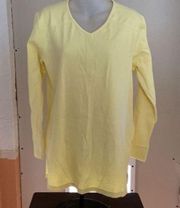 DENIM & Co. Yellow Long Sleeve Ribbed V-Neck Blouse Size Medium