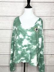 Fanatics Green Bay Packers  Green & White Tie-Dye V-Neck Long Sleeve Tee Size XL