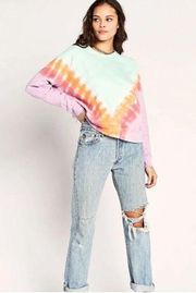 NWT Daydreamer Tie Dye Varisty Crew Sweatshirt in Mint Combo - XS