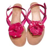 Coach Women's Size 9 Pink Flower Brown Patent Leather Thong Sandals