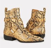 Chloe Rylee Python Snakeskin Print Leather Buckle Pointed Toe Ankle Boots 37