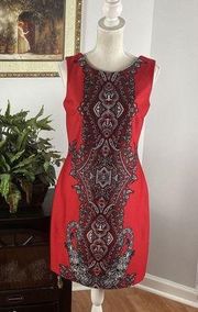 Sandra Darren Women's Red Paisley A-Line Round Neck Sleeveless 8 Zipper Back